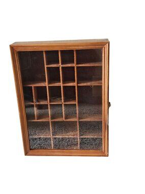 Vintage Wooden Shadow Box Display Cabinet Glass Door Miniatures Wall Mount 16x12